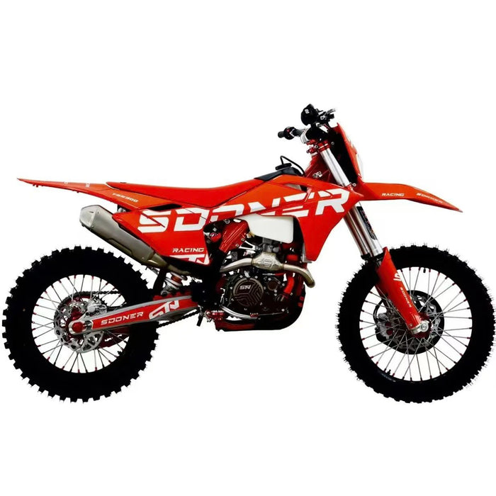 STN G9 Pro YBS300 red 300cc enduro motorcycle, left profile