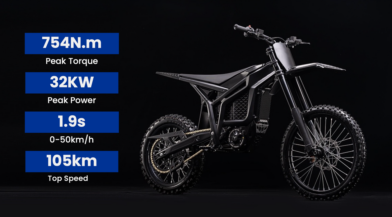 Talaria Komodo 2026 electric dirt bike with 754Nm torque, 32kW power, 1.9s 0-50km/h and 105km/h top speed