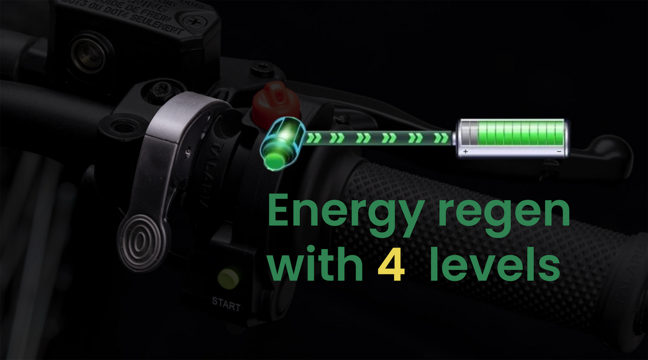 Talaria Komodo 2026 handlebar controls with 4-level energy regeneration