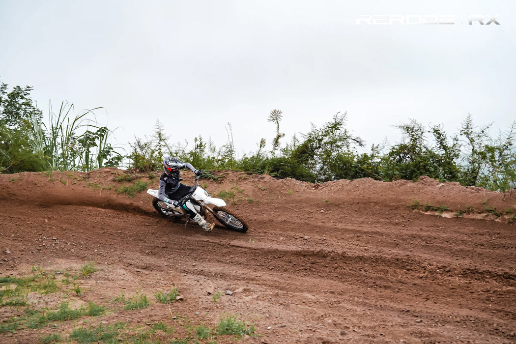 Rerode RX electric off-road motorcycle — official riding image